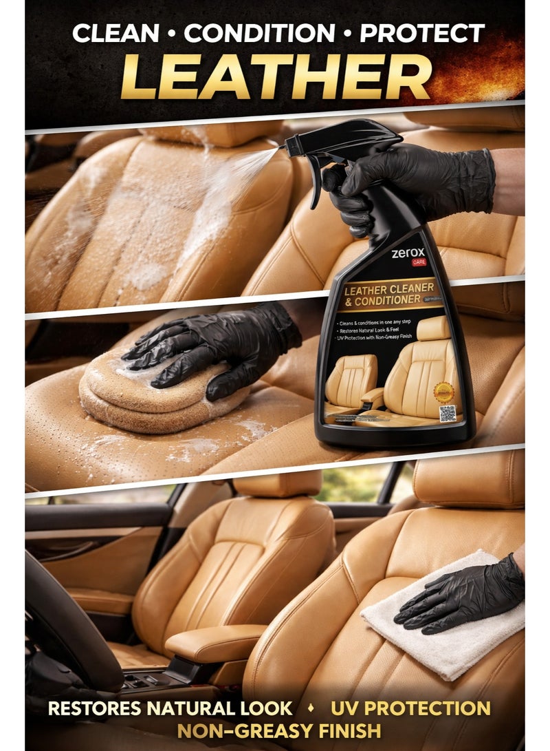 Zerox Leather Cleaner & Conditioner – 2-in-1 Deep Cleaning & Nourishing Formula – Restores Natural Look & Feel – UV Protection – Non-Greasy Finish – 16 oz (473 ml) - Image 2